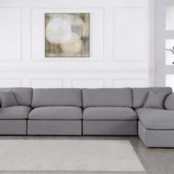 Meridian Furniture Serene 5 Piece Linen Deluxe Modular Overstuffed Reversible Sectional