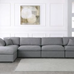 Meridian Furniture Serene 5 Piece Linen Deluxe Modular Overstuffed Reversible Sectional