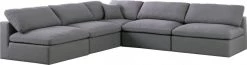 Meridian Furniture Serene 5 Piece Linen Deluxe Modular Overstuffed Sectional