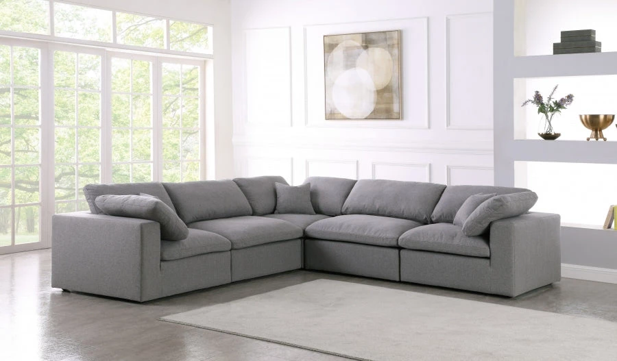 Meridian Furniture Serene 5 Piece Linen Deluxe Modular Overstuffed Sectional Living Room