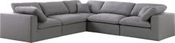 Meridian Furniture Serene 5 Piece Linen Deluxe Modular Overstuffed Sectional Living Room