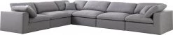 Meridian Furniture Serene 6 Piece Linen Deluxe Modular Overstuffed Reversible Sectional Living Room