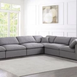 Meridian Furniture Serene 6 Piece Linen Deluxe Modular Overstuffed Reversible Sectional Living Room