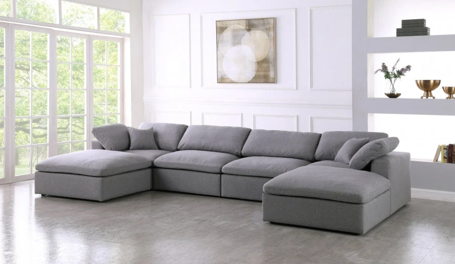 Meridian Furniture Serene 6 Piece Linen Deluxe Modular Overstuffed Sectional
