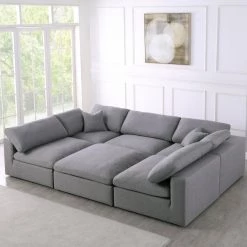 Meridian Furniture Serene 6 Piece Linen Deluxe Modular Overstuffed Sectional