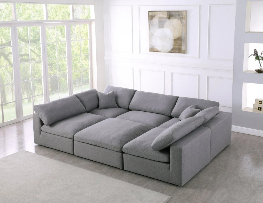 Meridian Furniture Serene 6 Piece Linen Deluxe Modular Overstuffed Sectional