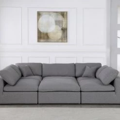 Meridian Furniture Serene 6 Piece Linen Deluxe Modular Overstuffed Sectional