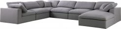 Meridian Furniture Living Room Serene 7 Piece Linen Deluxe Modular Overstuffed Reversible Sectional