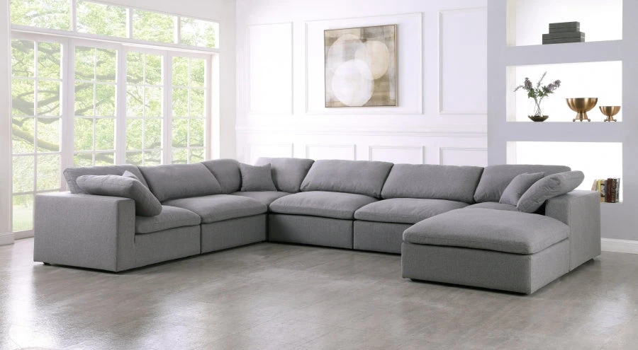 Meridian Furniture Living Room Serene 7 Piece Linen Deluxe Modular Overstuffed Reversible Sectional