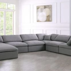Meridian Furniture Living Room Serene 7 Piece Linen Deluxe Modular Overstuffed Reversible Sectional