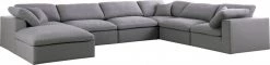 Meridian Furniture Living Room Serene 7 Piece Linen Deluxe Modular Overstuffed Reversible Sectional