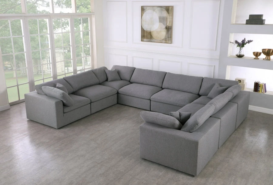 Meridian Furniture Serene 8 Piece Linen Deluxe Modular Overstuffed Sectional Living Room