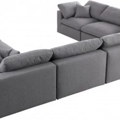 Meridian Furniture Serene 8 Piece Linen Deluxe Modular Overstuffed Sectional Living Room