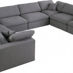 Meridian Furniture Serene 8 Piece Linen Deluxe Modular Overstuffed Sectional Living Room