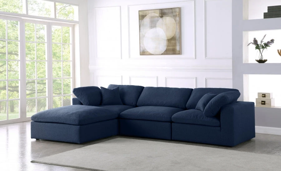 Meridian Furniture Serene 4 Piece Linen Deluxe Modular Overstuffed Reversible Sectional Living Room