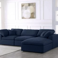 Meridian Furniture Serene 4 Piece Linen Deluxe Modular Overstuffed Reversible Sectional Living Room