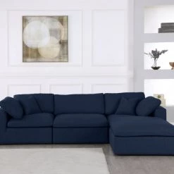 Meridian Furniture Serene 4 Piece Linen Deluxe Modular Overstuffed Reversible Sectional Living Room