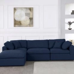 Meridian Furniture Serene 4 Piece Linen Deluxe Modular Overstuffed Reversible Sectional Living Room