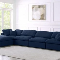 Meridian Furniture Serene 5 Piece Linen Deluxe Modular Overstuffed Reversible Sectional