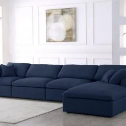 Meridian Furniture Serene 5 Piece Linen Deluxe Modular Overstuffed Reversible Sectional