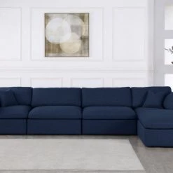 Meridian Furniture Serene 5 Piece Linen Deluxe Modular Overstuffed Reversible Sectional