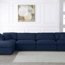 Meridian Furniture Serene 5 Piece Linen Deluxe Modular Overstuffed Reversible Sectional