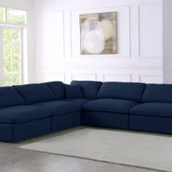 Meridian Furniture Serene 5 Piece Linen Deluxe Modular Overstuffed Sectional