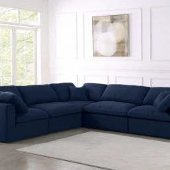 Meridian Furniture Serene 5 Piece Linen Deluxe Modular Overstuffed Sectional Living Room