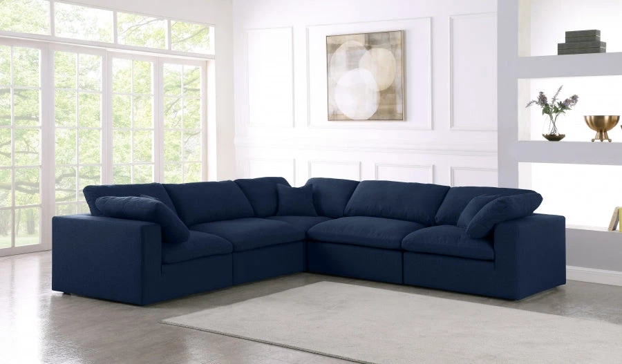 Meridian Furniture Serene 5 Piece Linen Deluxe Modular Overstuffed Sectional Living Room