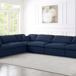 Meridian Furniture Serene 6 Piece Linen Deluxe Modular Overstuffed Reversible Sectional Living Room