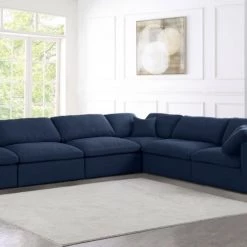 Meridian Furniture Serene 6 Piece Linen Deluxe Modular Overstuffed Reversible Sectional Living Room