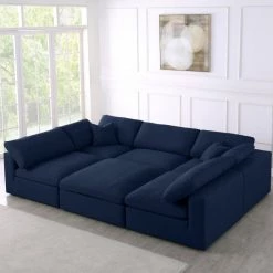 Meridian Furniture Serene 6 Piece Linen Deluxe Modular Overstuffed Sectional