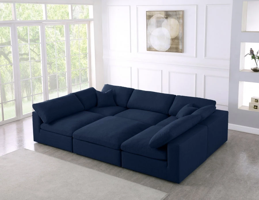 Meridian Furniture Serene 6 Piece Linen Deluxe Modular Overstuffed Sectional