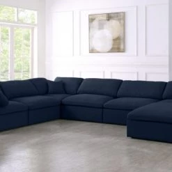 Meridian Furniture Living Room Serene 7 Piece Linen Deluxe Modular Overstuffed Reversible Sectional