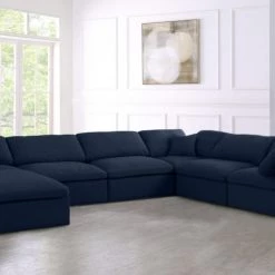 Meridian Furniture Living Room Serene 7 Piece Linen Deluxe Modular Overstuffed Reversible Sectional