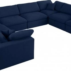 Meridian Furniture Serene 8 Piece Linen Deluxe Modular Overstuffed Sectional Living Room