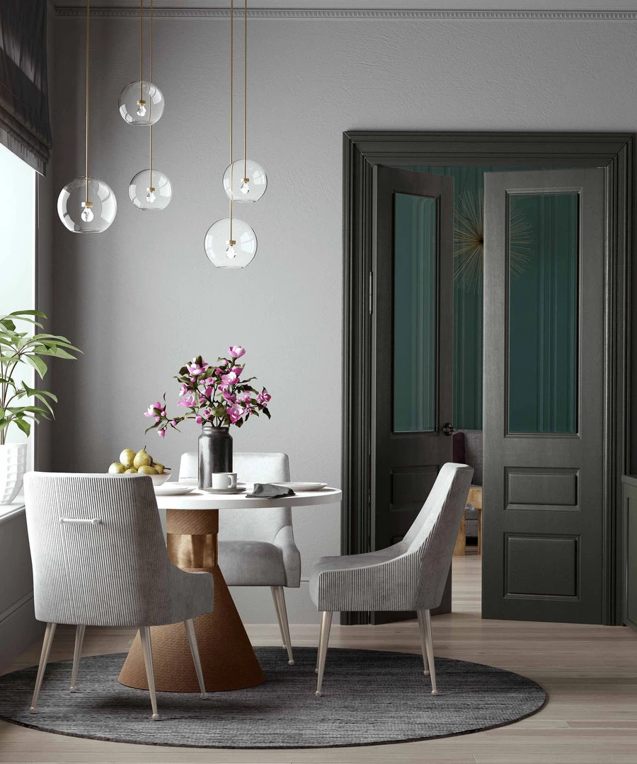 TOV Dining Room Beatrix Pleated Light Grey Velvet Side Chair - Silver Legs