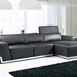 VIG Living Room Divani Casa 8010C - Modern Black Bonded Leather Right Facing Sectional Sofa