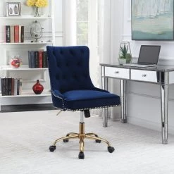 Coaster Paris Office Chair With Nailhead Blue And Brass