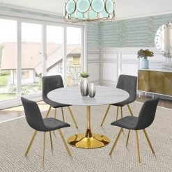 Meridian Furniture Dining Room Annie Velvet Gold Legs Dining Chair Set Of 2