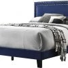 Best Quality Lily Velvet Panel Bed, Navy Blue Bedroom