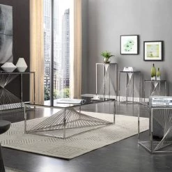 VIG Living Room Modrest Trinity Modern Glass & Stainless Steel Coffee Table