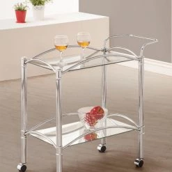 Coaster Lindsay Chrome Tempered Glass Serving Cart Dining Room