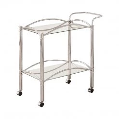 Coaster Lindsay Chrome Tempered Glass Serving Cart Dining Room