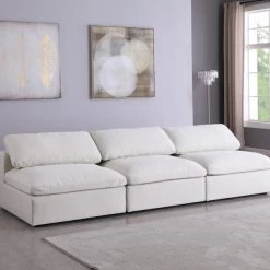 Meridian Furniture Serene 3 Piece Linen Deluxe Modular Overstuffed Armless Sofa