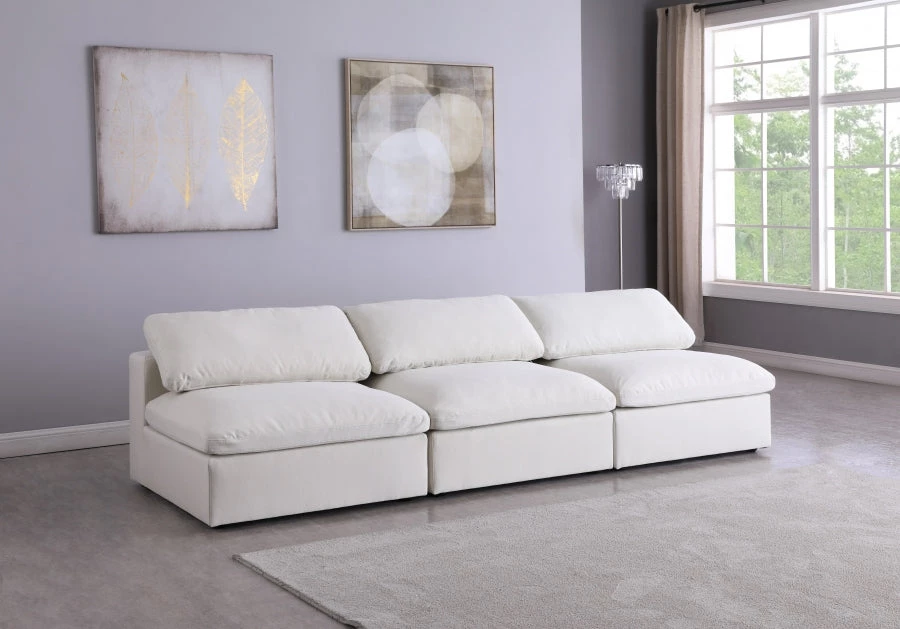 Meridian Furniture Serene 3 Piece Linen Deluxe Modular Overstuffed Armless Sofa
