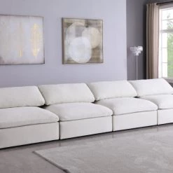 Meridian Furniture Serene 4 Piece Linen Deluxe Modular Overstuffed Armless Sofa Living Room