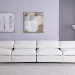 Meridian Furniture Serene 4 Piece Linen Deluxe Modular Overstuffed Armless Sofa Living Room