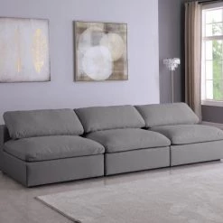 Meridian Furniture Serene 3 Piece Linen Deluxe Modular Overstuffed Armless Sofa