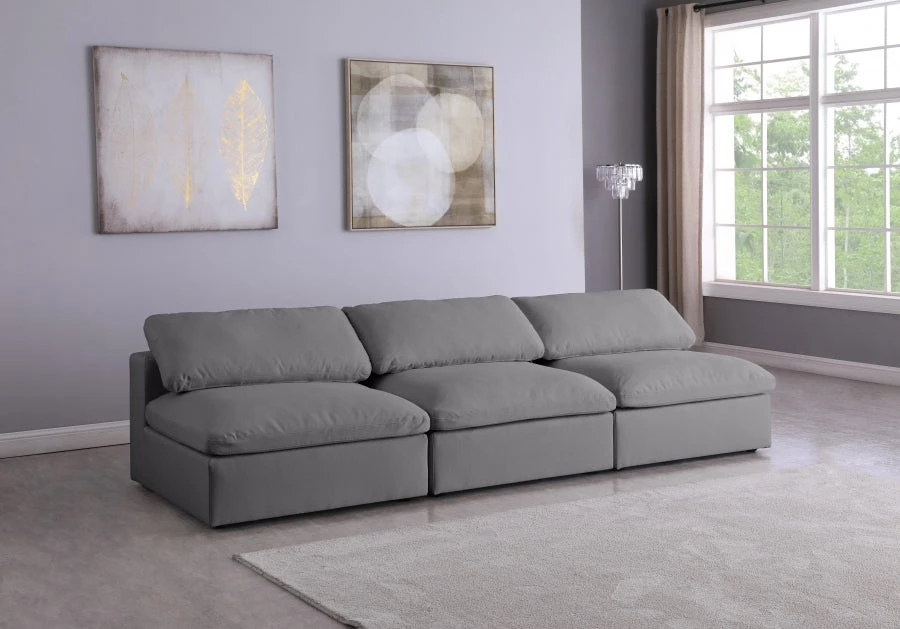 Meridian Furniture Serene 3 Piece Linen Deluxe Modular Overstuffed Armless Sofa